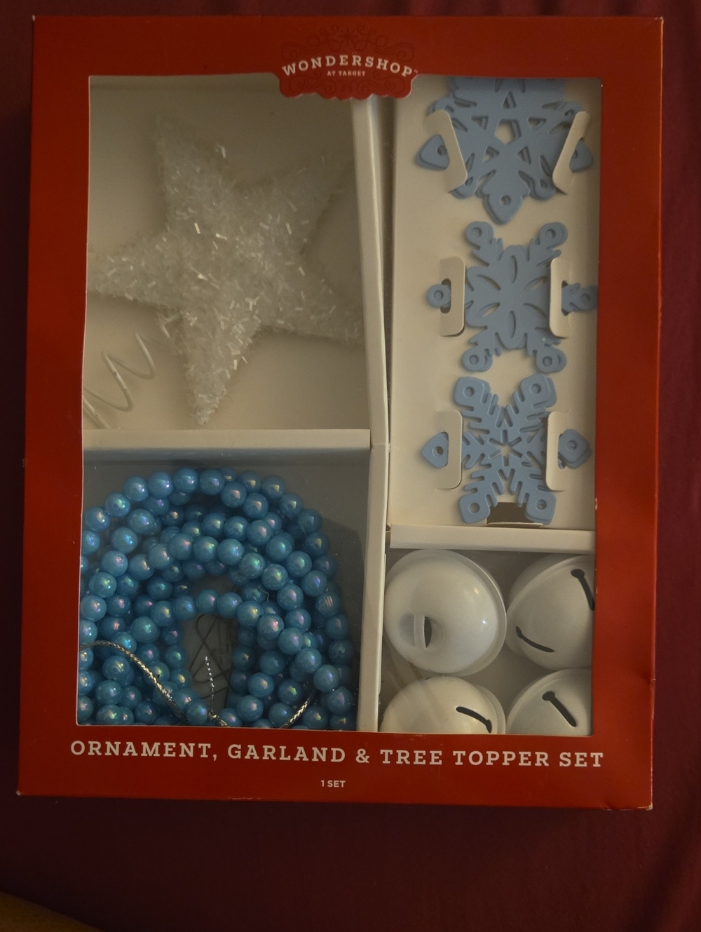 Wondershop Blue and White Holiday Ornament, Garland & Star Topper Set Small Tree